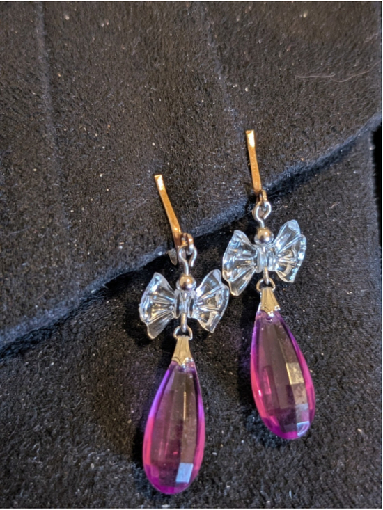 Regency Jewelry - Regency Ribbons Crystal Teardrop Earrings, Purple